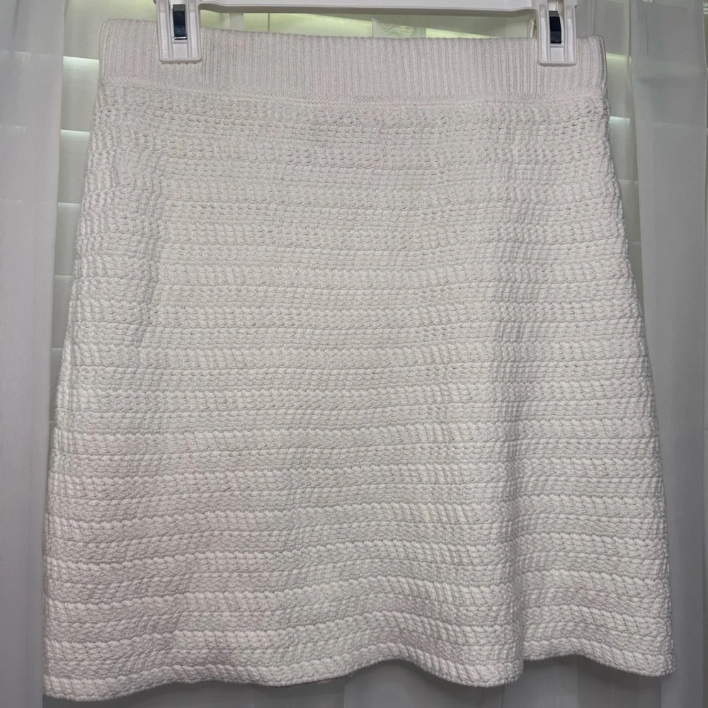House of Harlow 1960 Ivory Crochet Cable Knit Lined Short A-Line Skirt Pull On M